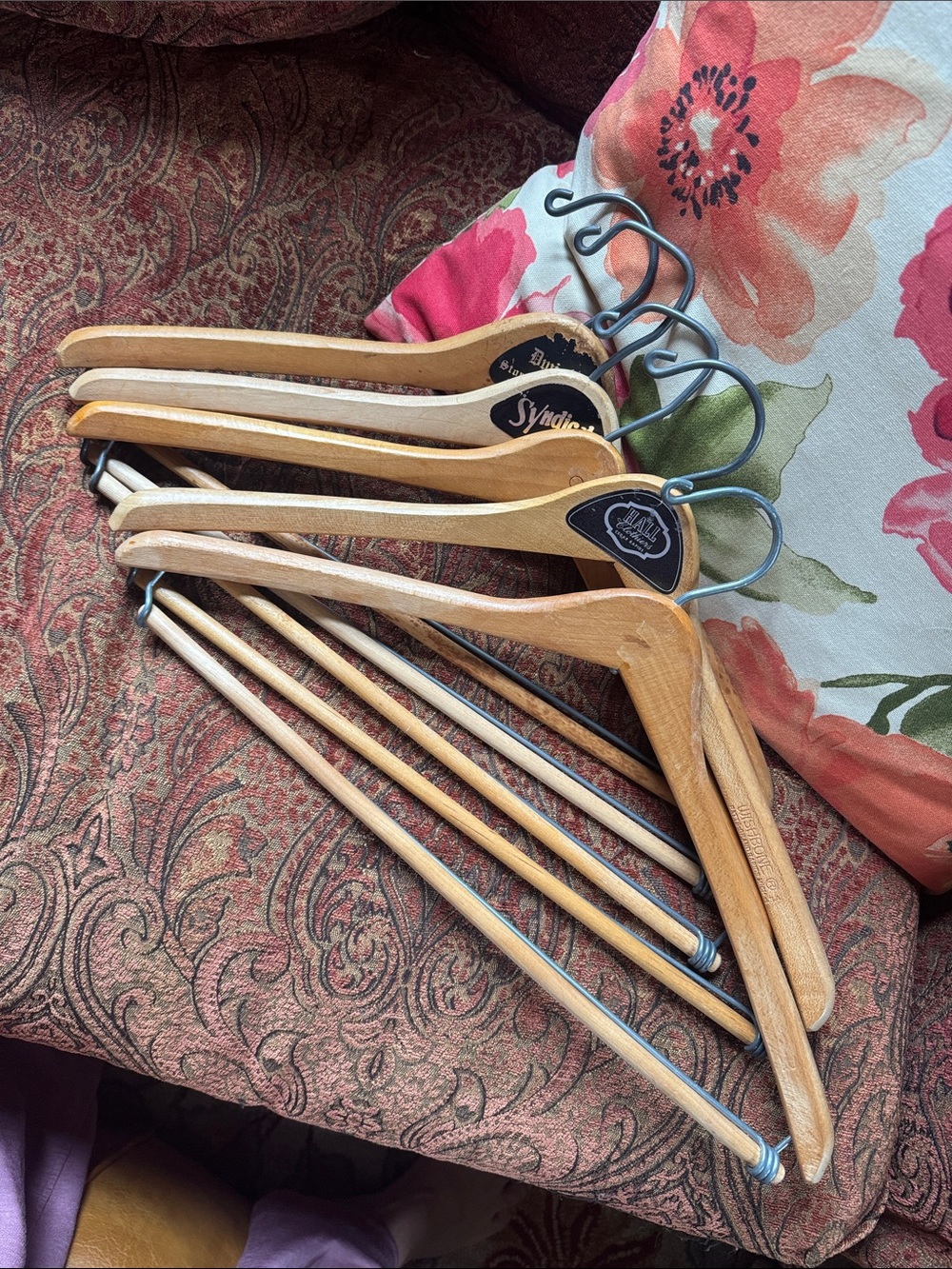 Vintage wooden coat hangers for suits & pants skirts, antique Set of 5